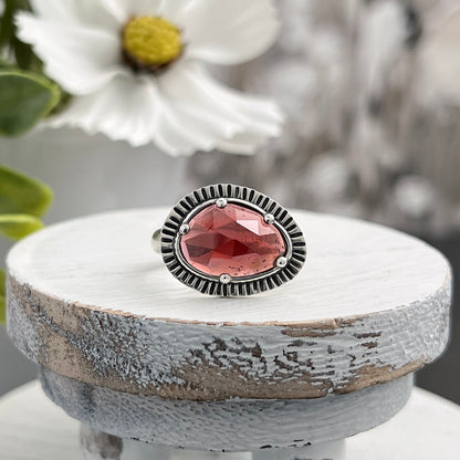 Sterling Silver Rose-Cut Mozambique Garnet Ring