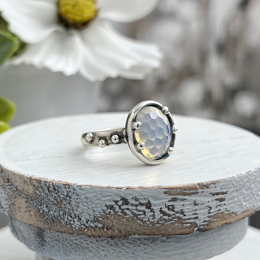 Sterling Silver Oval Honeycomb Rose-cut Opalite Ring