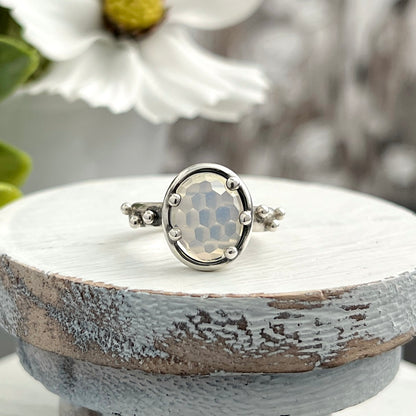 Sterling Silver Oval Honeycomb Rose-cut Opalite Ring