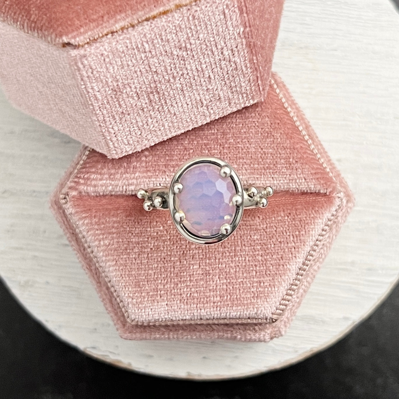 Sterling Silver Oval Honeycomb Rose-cut Opalite Ring