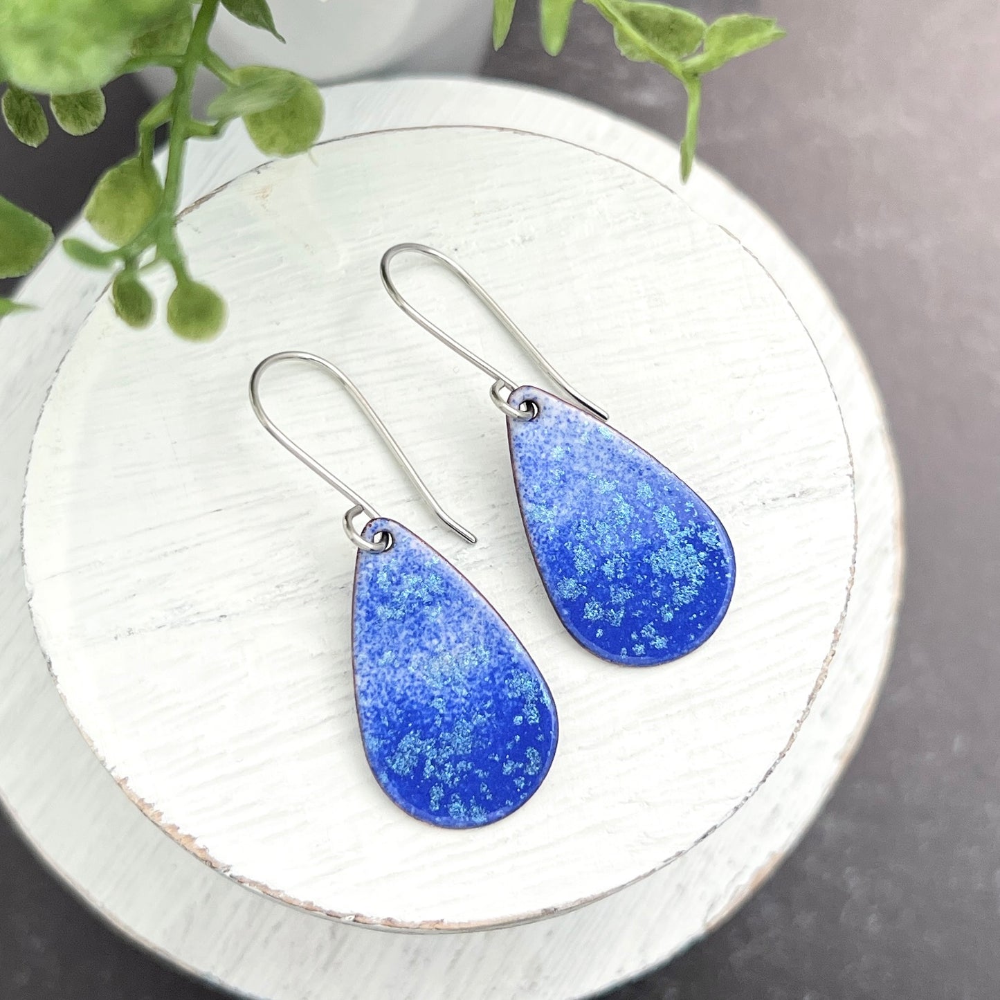 Teardrop Shaped Enamel Earrings with Shimmery Accents