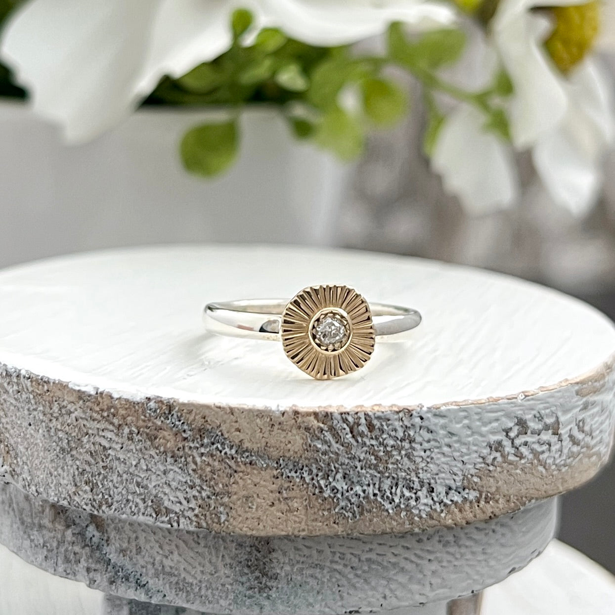 Sterling Silver and Gold Petite Diamond Ring