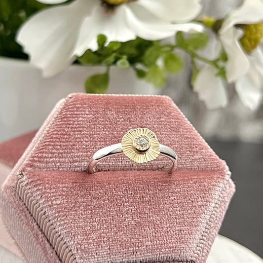 Sterling Silver and Gold Petite Diamond Ring