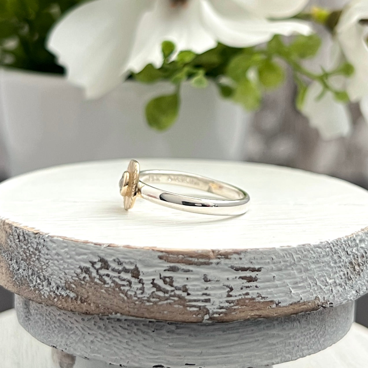 Sterling Silver and Gold Petite Diamond Ring