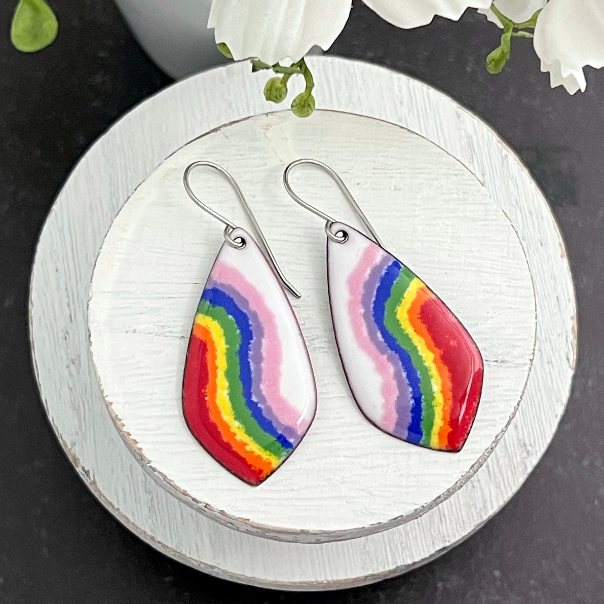 Wavy Rainbow Enamel Earrings