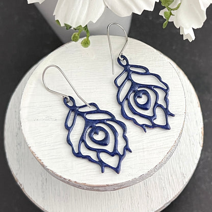 Enamel Cut Out Feather Earrings