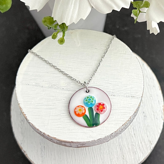 Three Flower Enamel Slide Necklace