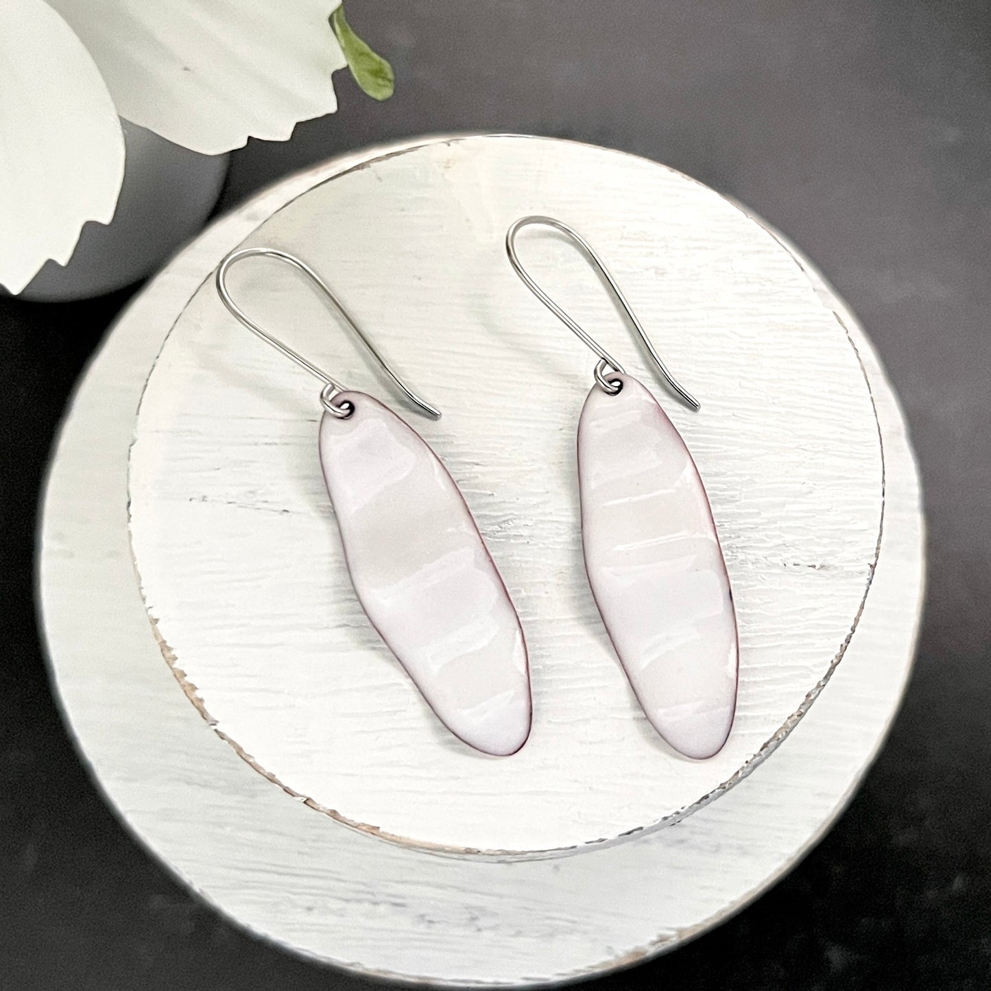 Long Wavy Oval Enamel Earrings