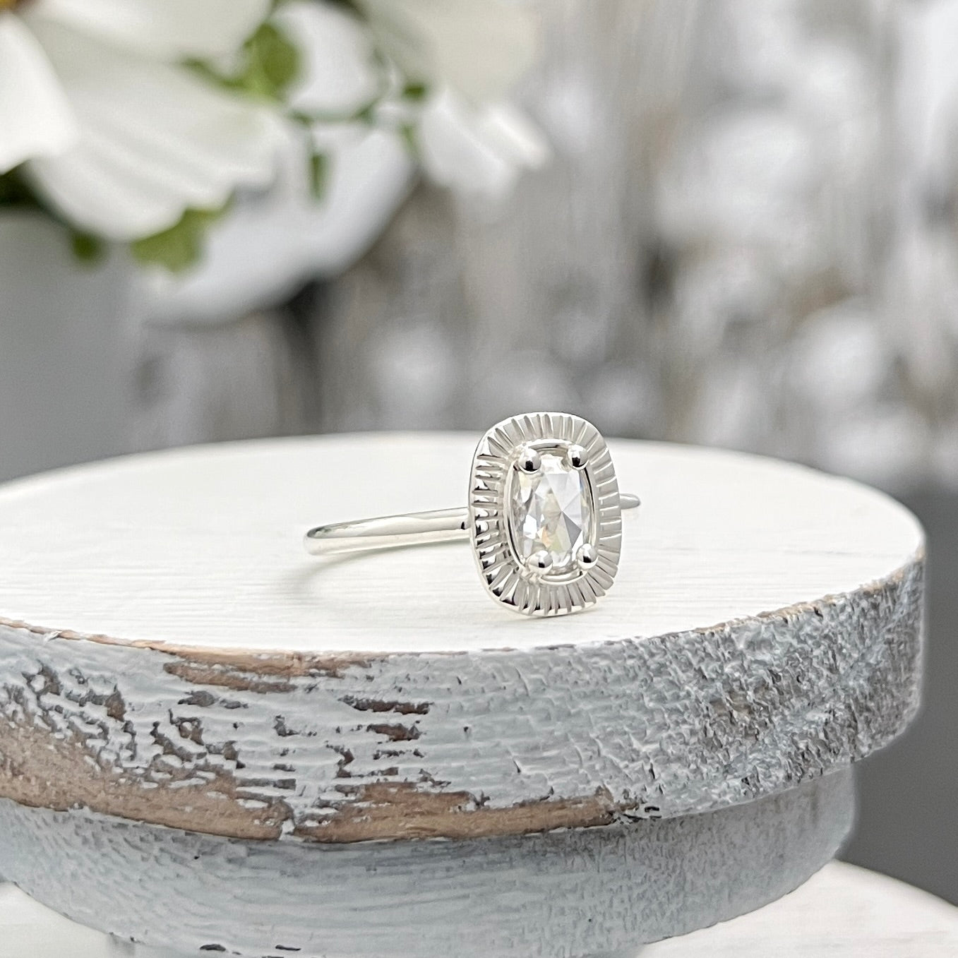 Sterling Silver Cushion Rose-Cut Moissanite Ring