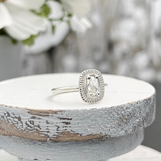Sterling Silver Cushion Rose-Cut Moissanite Ring