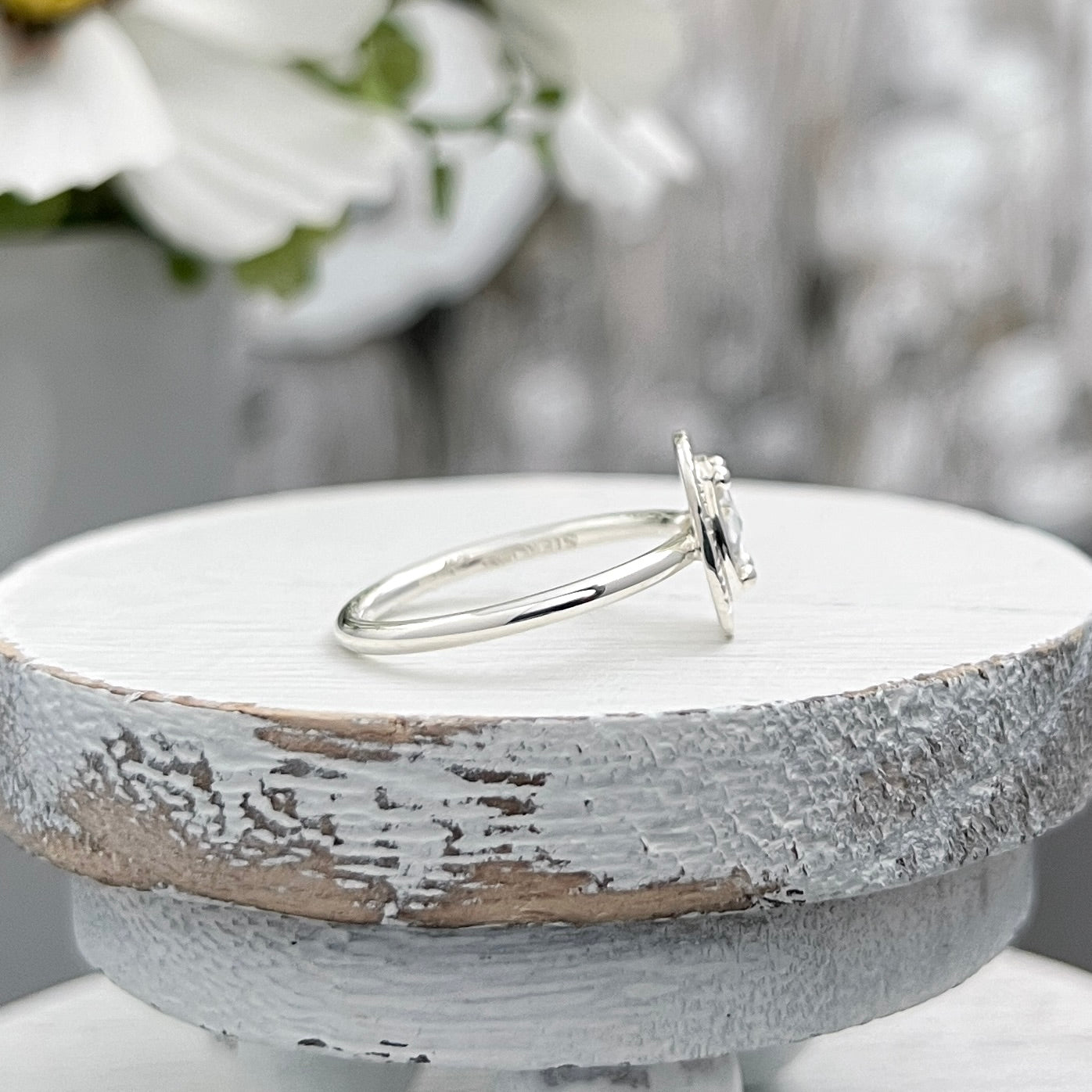 Sterling Silver Cushion Rose-Cut Moissanite Ring