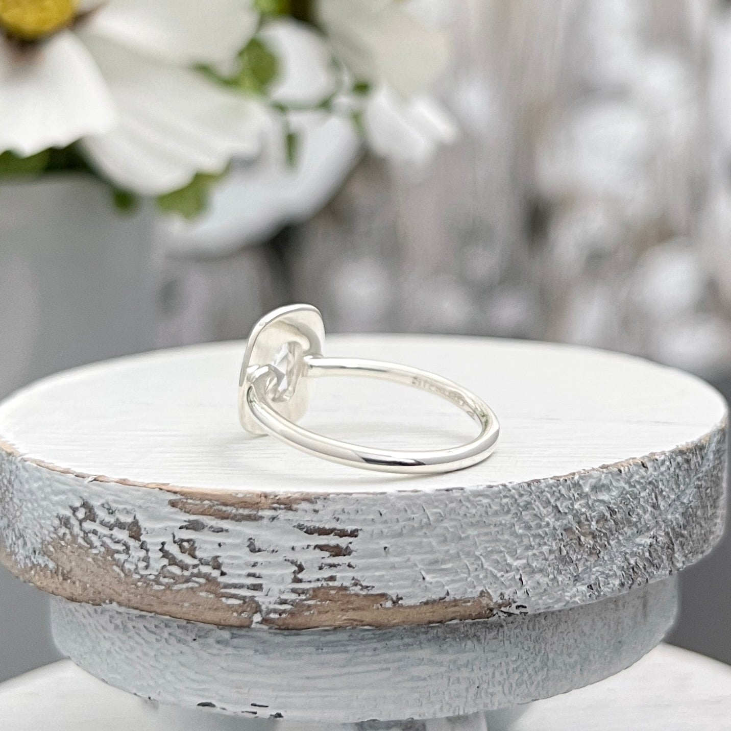 Sterling Silver Cushion Rose-Cut Moissanite Ring