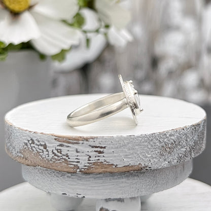Sterling Silver Rainbow Moonstone Ring with Radiating Lines