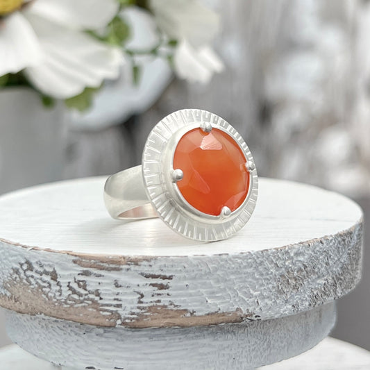 Sterling Silver Carnelian Agate Ring With Stamped Frame