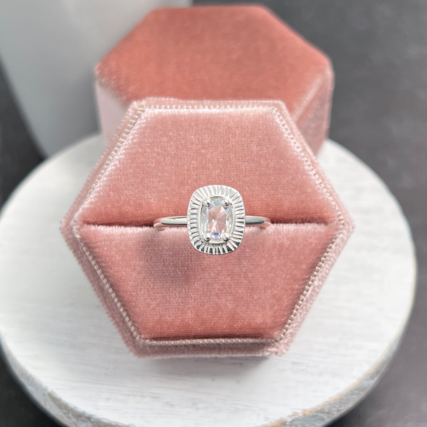 Sterling Silver Cushion Rose-Cut Moissanite Ring