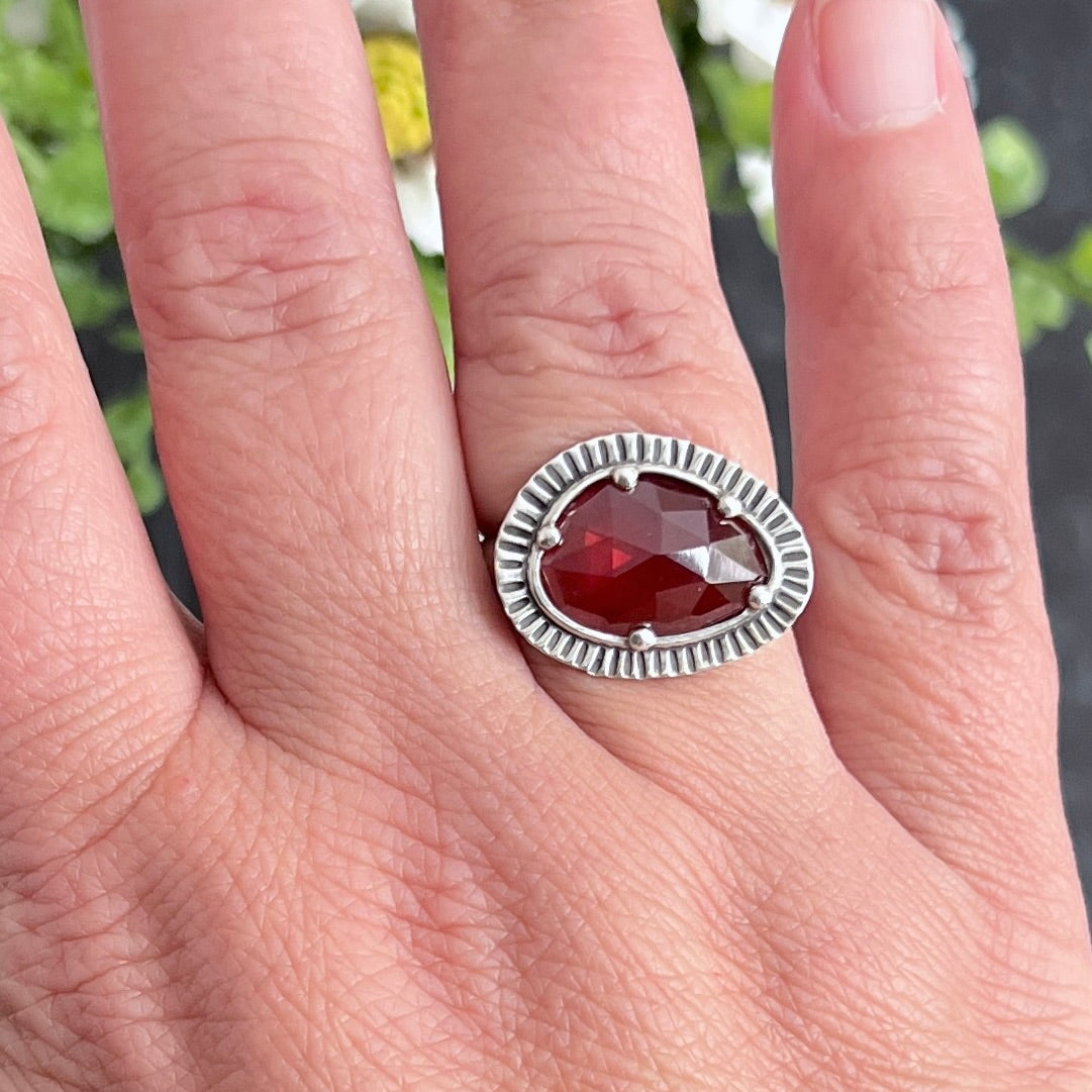 Sterling Silver Rose-Cut Mozambique Garnet Ring