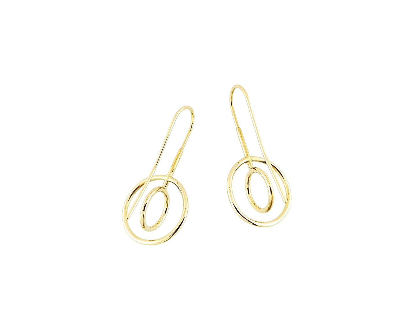 Gold Perpendicular Open Circle Drop Earrings