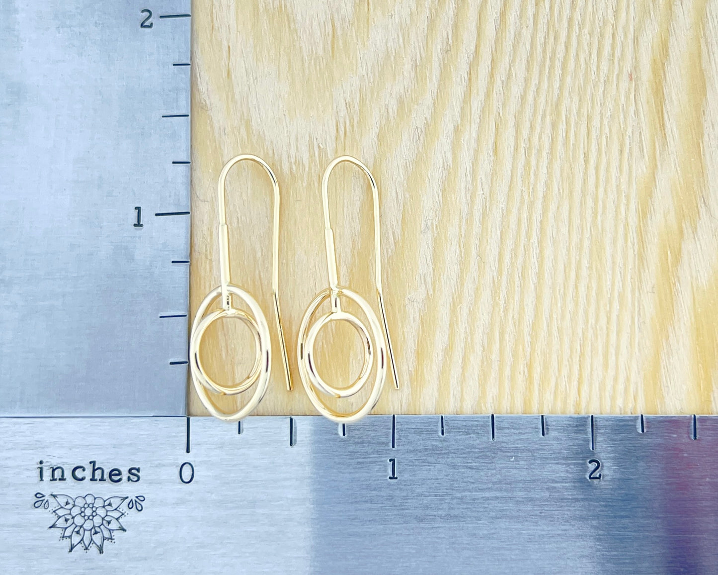 Gold Perpendicular Open Circle Drop Earrings