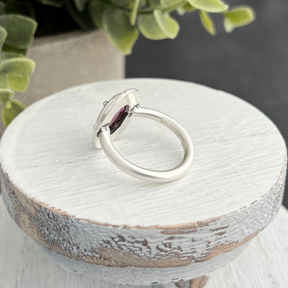 Sterling Silver Oval Rose-Cut Rhodolite Garnet Ring