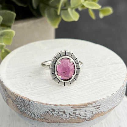 Sterling Silver Oval Rose-Cut Rhodolite Garnet Ring
