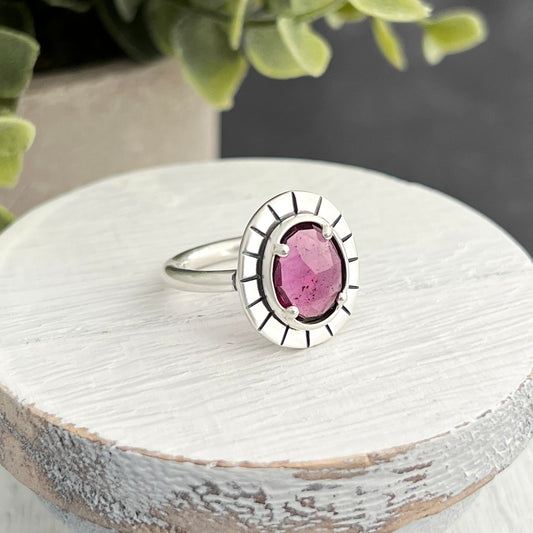 Sterling Silver Oval Rose-Cut Rhodolite Garnet Ring
