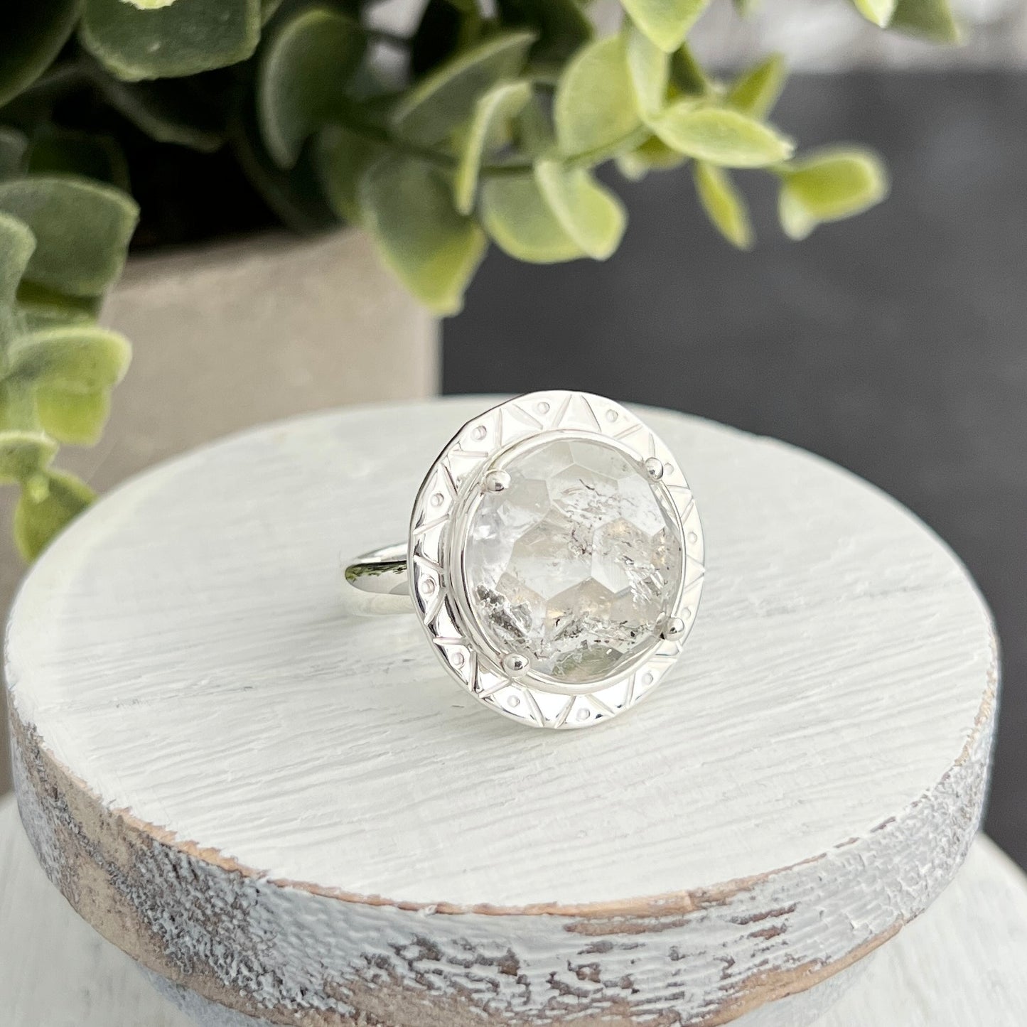 Sterling Silver Round Herkimer Diamond Ring
