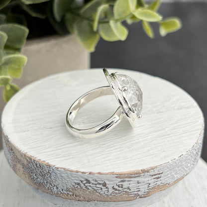 Sterling Silver Round Herkimer Diamond Ring