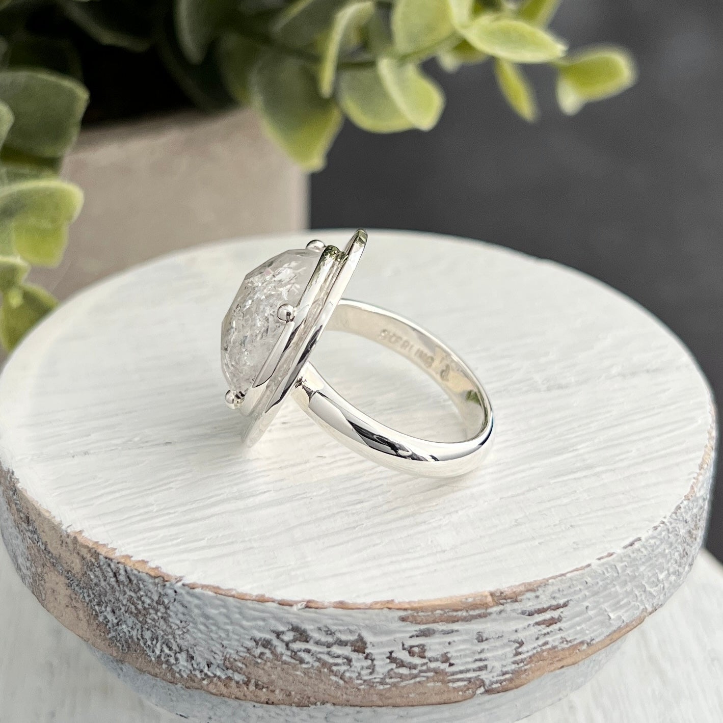 Sterling Silver Round Herkimer Diamond Ring