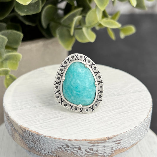 Sterling Silver Amazonite Ring with Decorative Frame