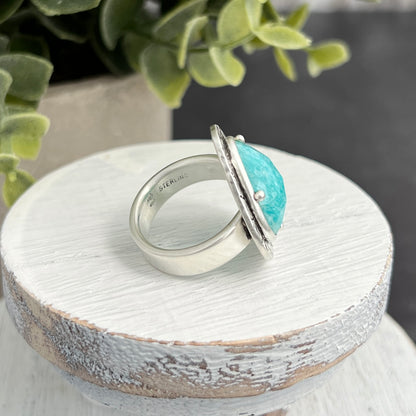 Sterling Silver Amazonite Ring with Decorative Frame