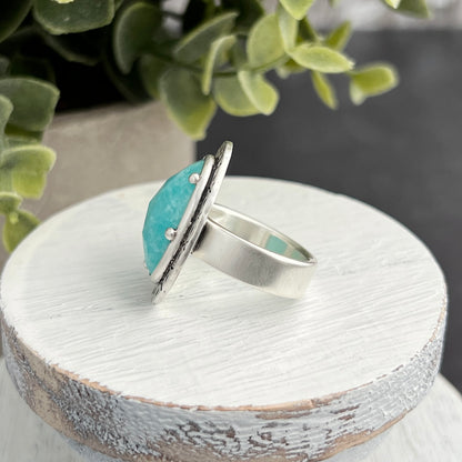 Sterling Silver Amazonite Ring with Decorative Frame