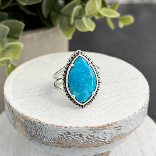 Sterling Silver Marquise Turquoise Ring with Decorative Frame