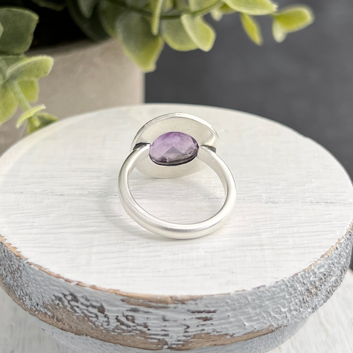 Sterling Silver Amethyst Ring with Decorative Frame