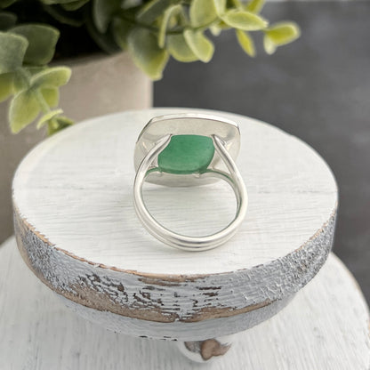 Sterling Silver Rose-Cute Aventurine Ring with Stamped Frame