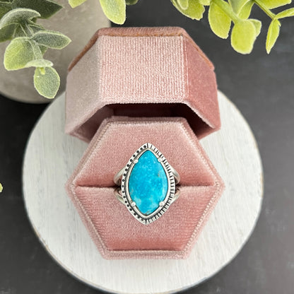 Sterling Silver Marquise Turquoise Ring with Decorative Frame