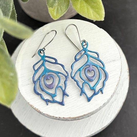 Enamel Cut Out Feather Earrings