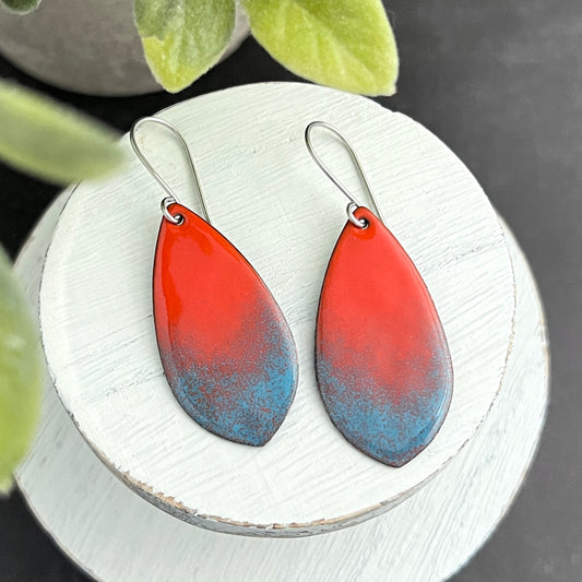 Pointed Teardrop Enamel Earrings with Multicolor Gradient