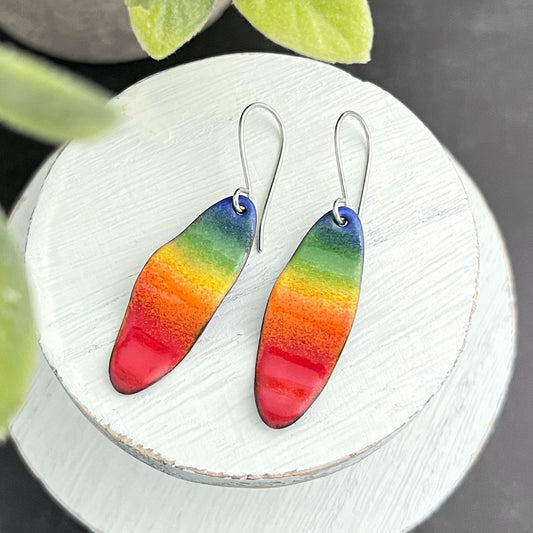 Long Wavy Oval Enamel Earrings