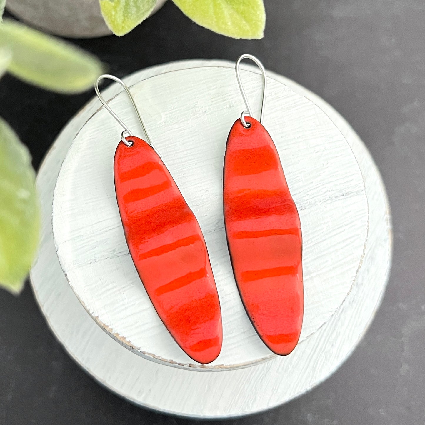 Long Wavy Oval Enamel Earrings