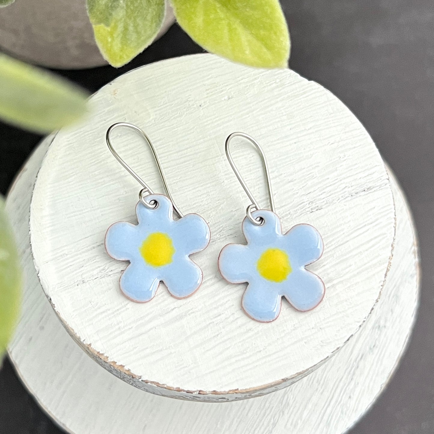 Rounded Five Petal Enamel Flower Earrings