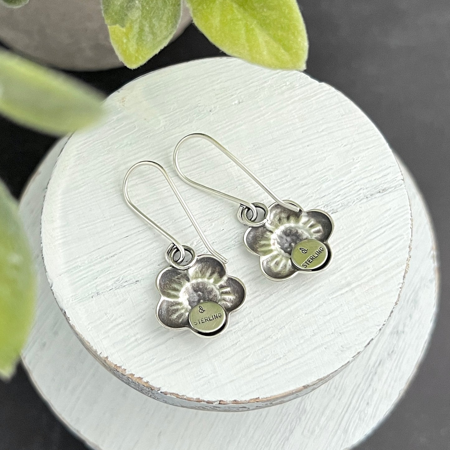 Sterling Silver Puffy Flower Drop Earrings