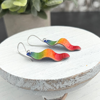 Long Wavy Oval Enamel Earrings