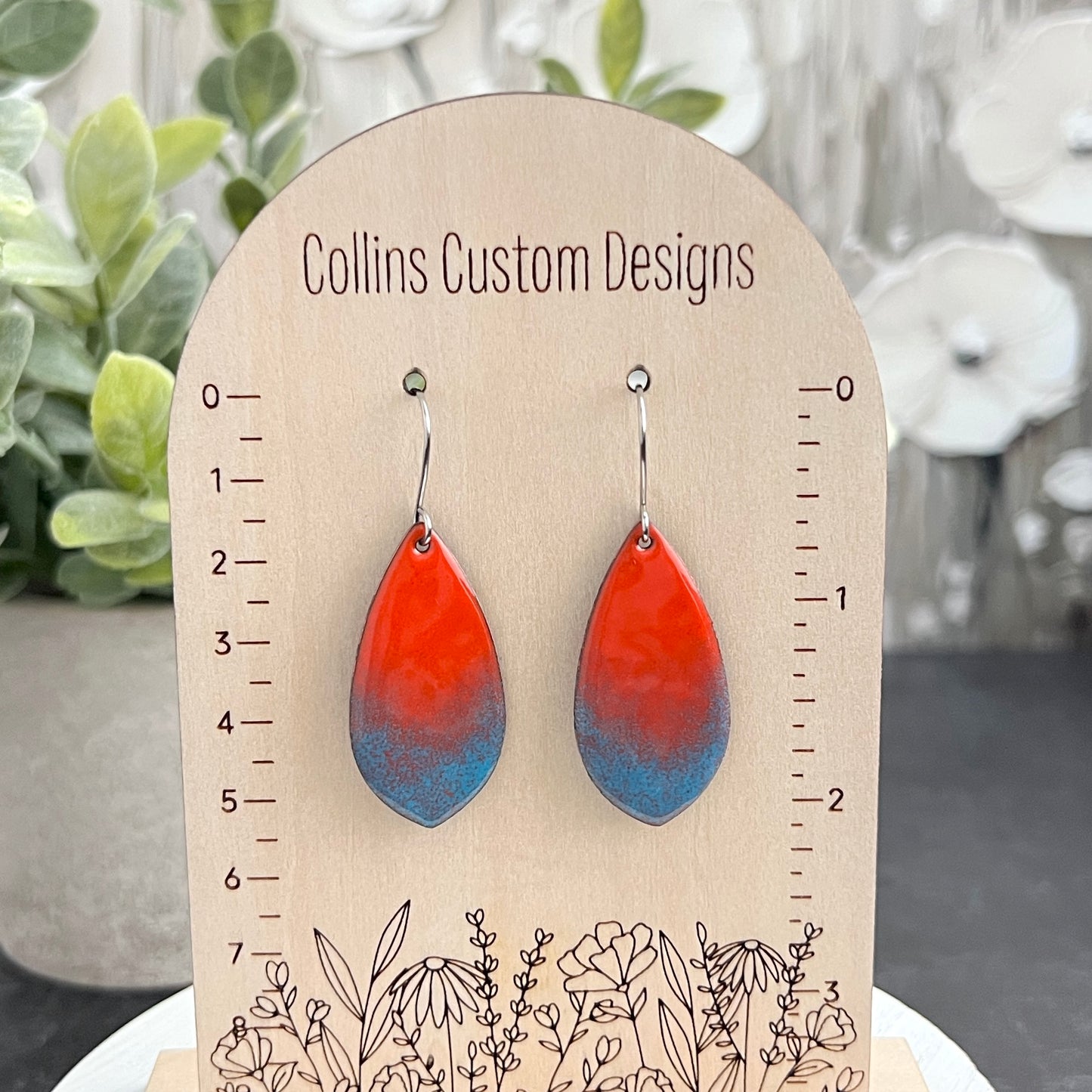 Pointed Teardrop Enamel Earrings with Multicolor Gradient