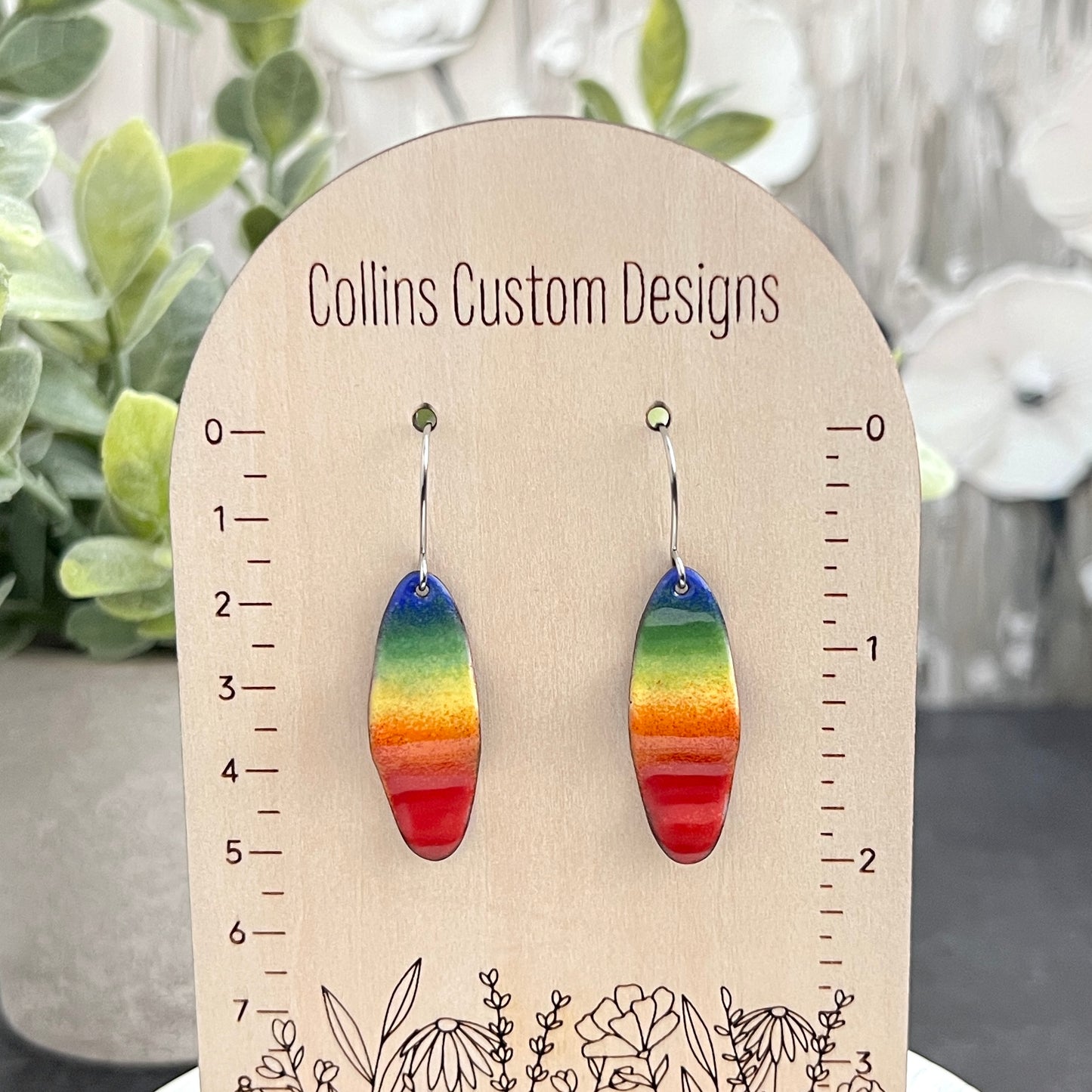 Long Wavy Oval Enamel Earrings