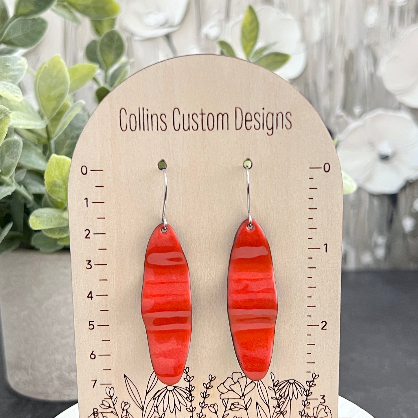 Long Wavy Oval Enamel Earrings