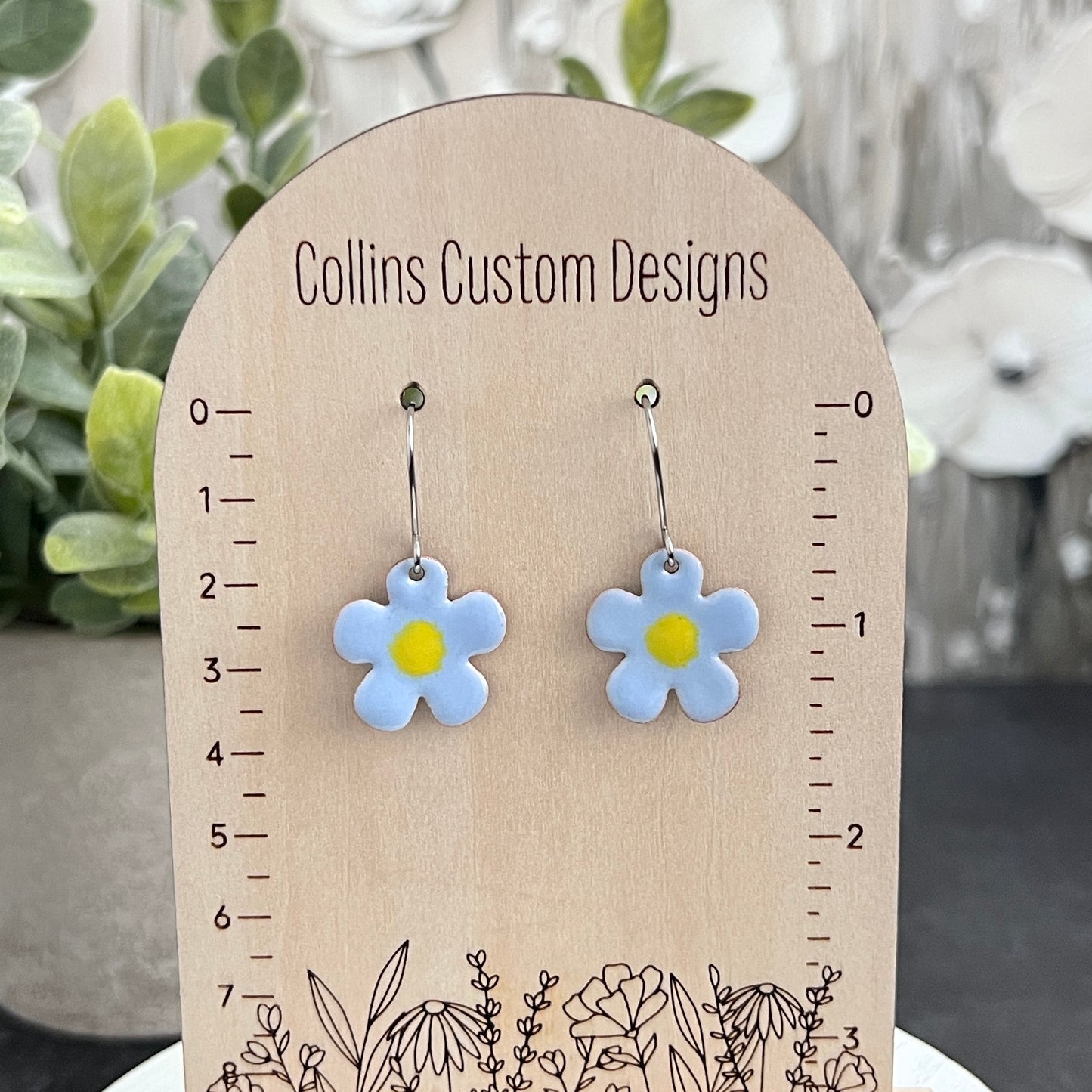 Rounded Five Petal Enamel Flower Earrings