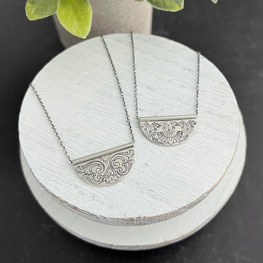 Sterling Silver Hand Stamped Half Circle Necklace