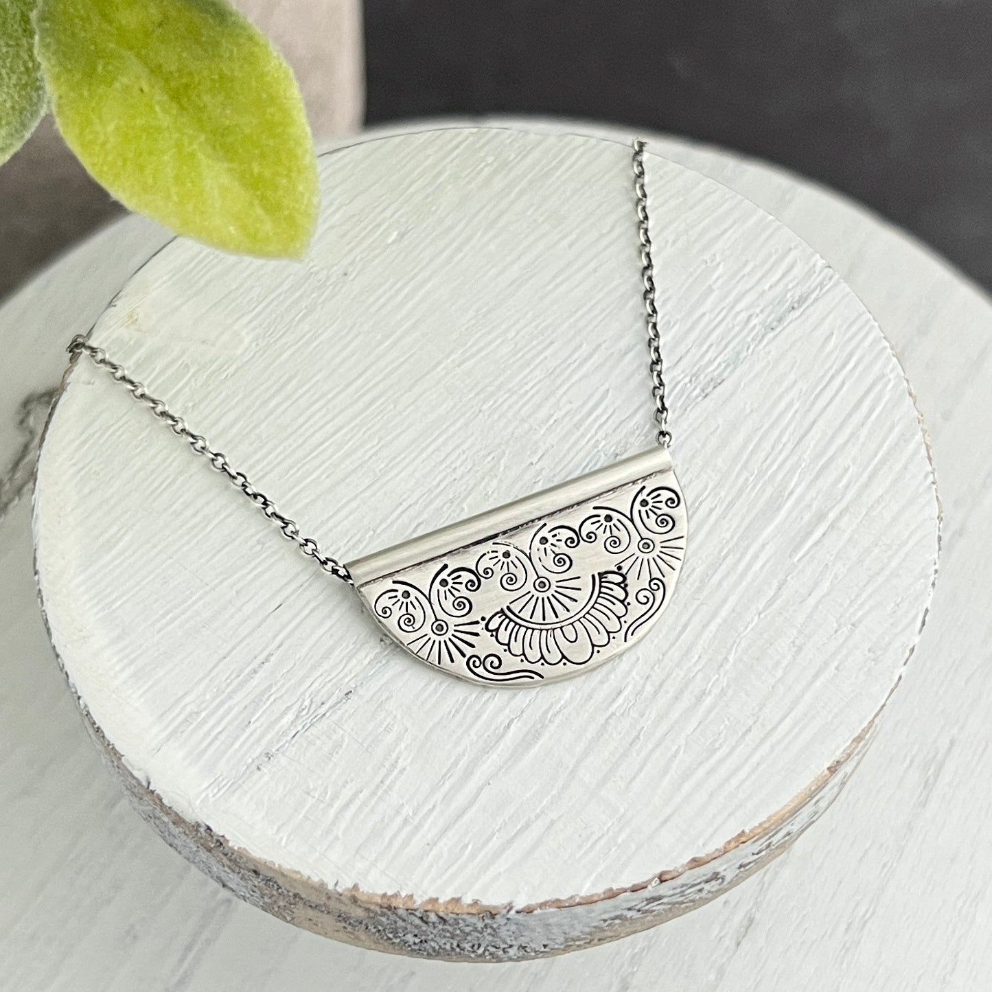 Sterling Silver Hand Stamped Half Circle Necklace