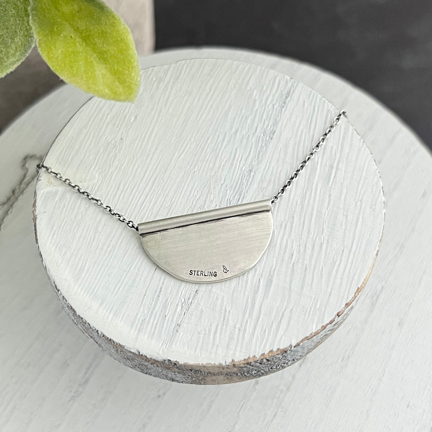 Sterling Silver Hand Stamped Half Circle Necklace