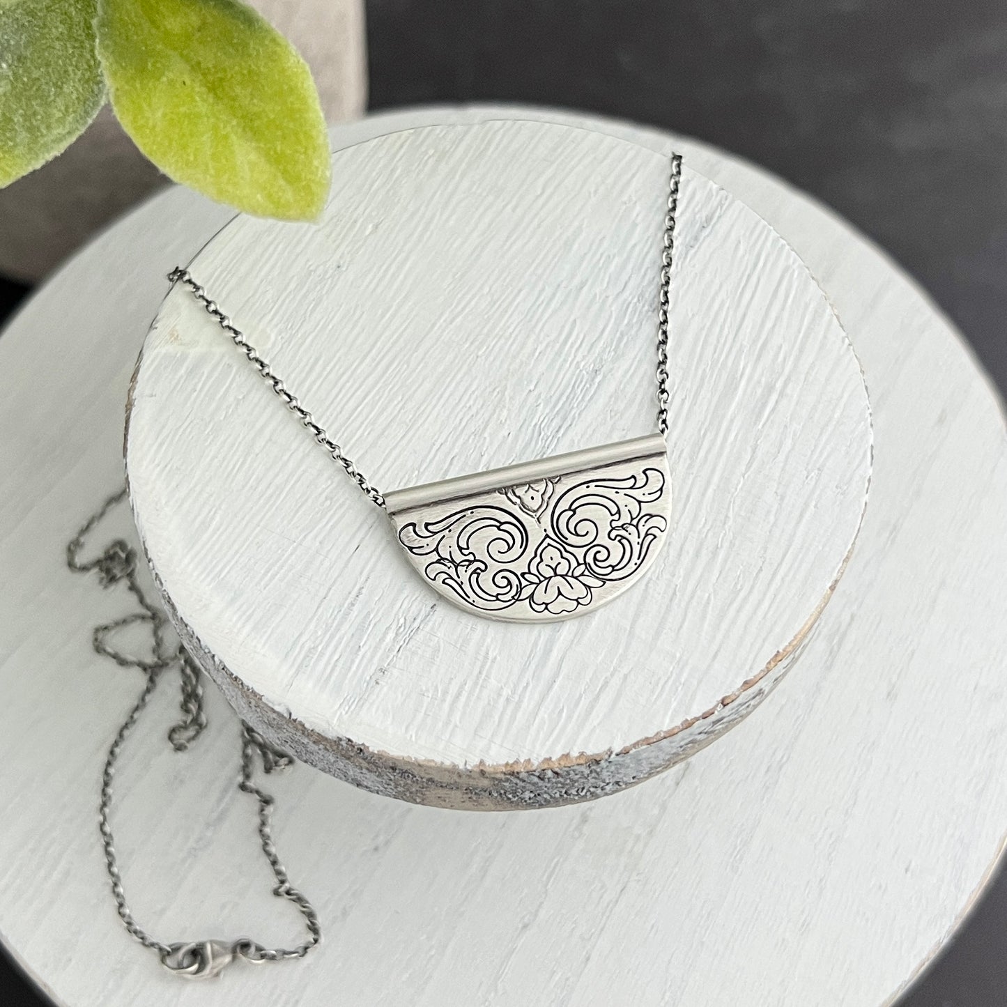 Sterling Silver Hand Stamped Half Circle Necklace